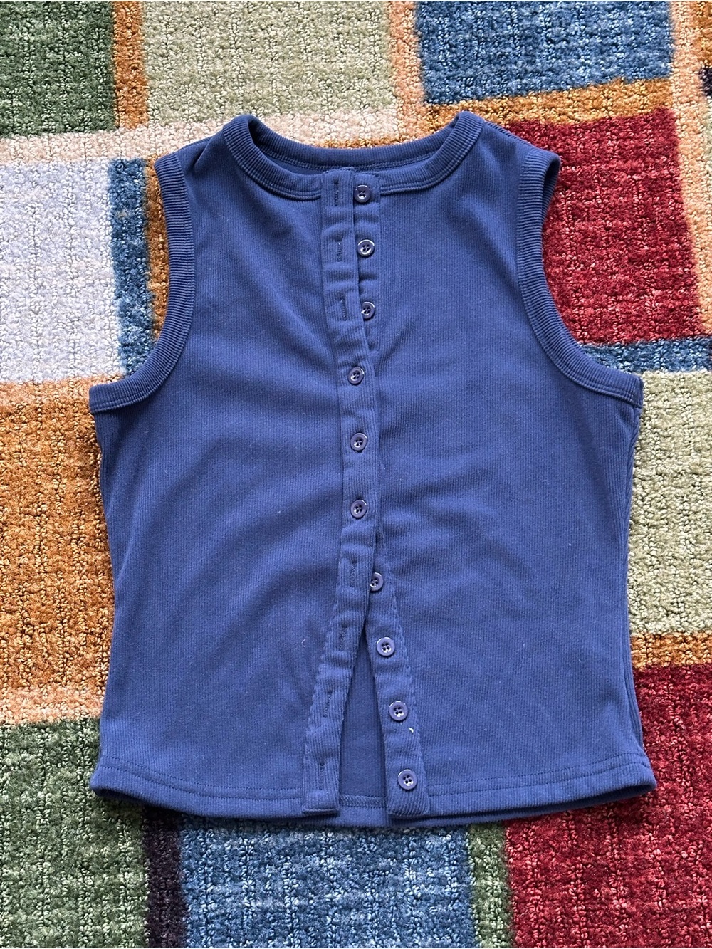 Navy blue Button-Front Tank Top thick rib, super soft